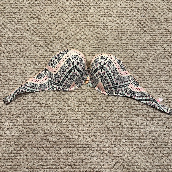 Victoria's Secret Bikini Top 34dd strapless Bandeau Tassel Shell Geo Aztec - Picture 5 of 6